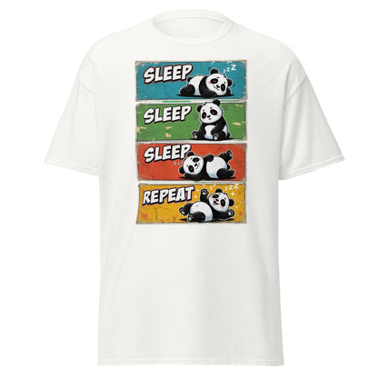 Panda Sleep Repeat T-Shirt - Cute Lazy Panda Tee - White - TeeRipple