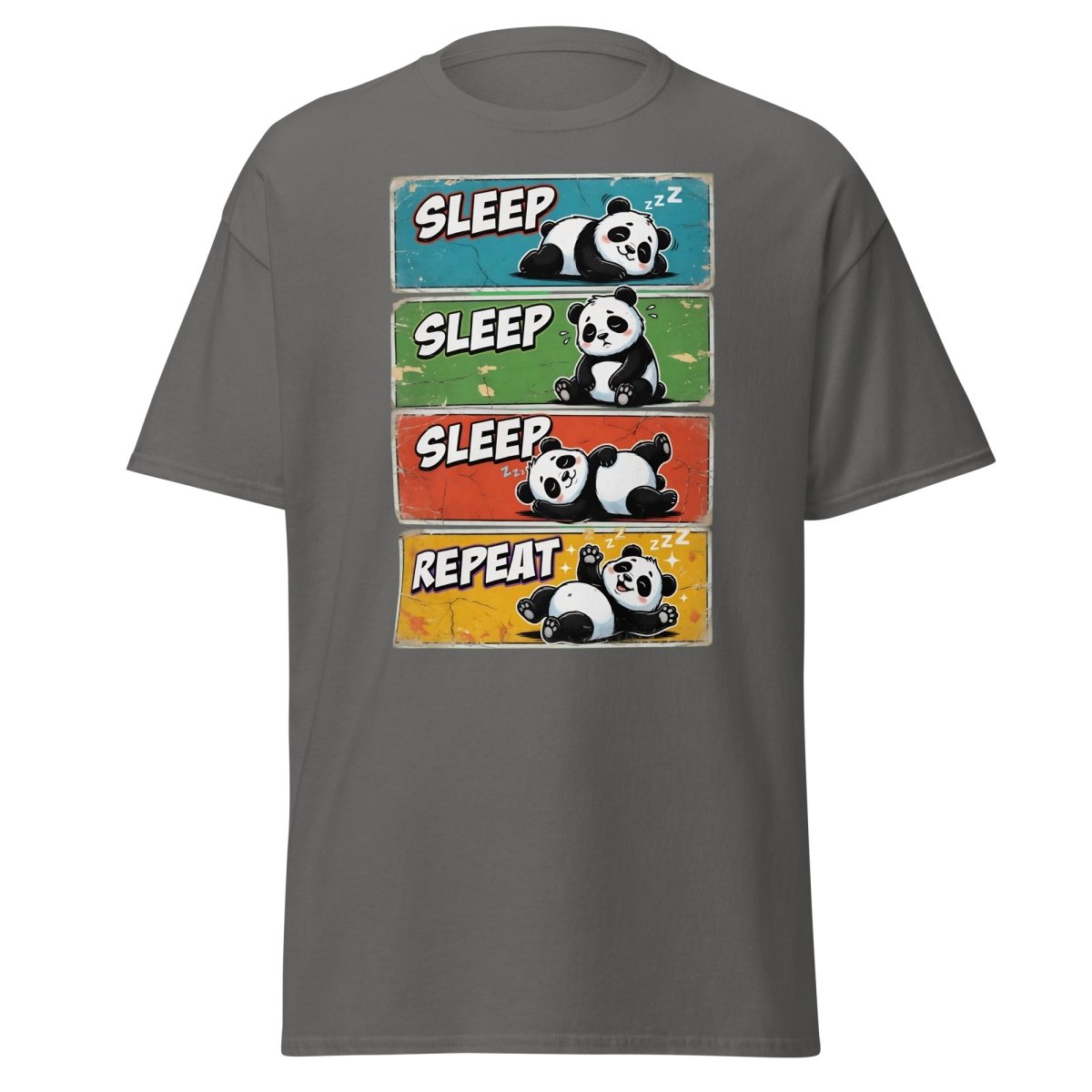 Panda Sleep Repeat T-Shirt - Cute Lazy Panda Tee - Charcoal - TeeRipple