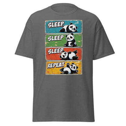Panda Sleep Repeat T-Shirt - Cute Lazy Panda Tee - Charcoal - TeeRipple