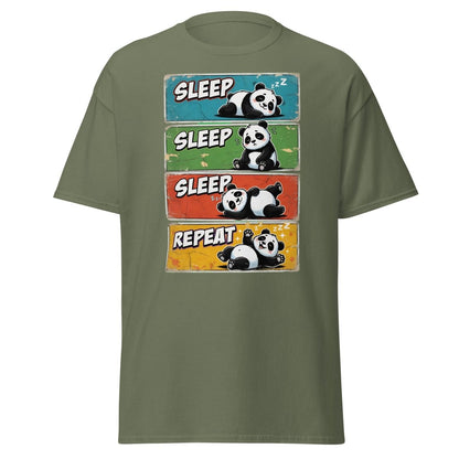 Panda Sleep Repeat T-Shirt - Cute Lazy Panda Tee - Military Green - TeeRipple