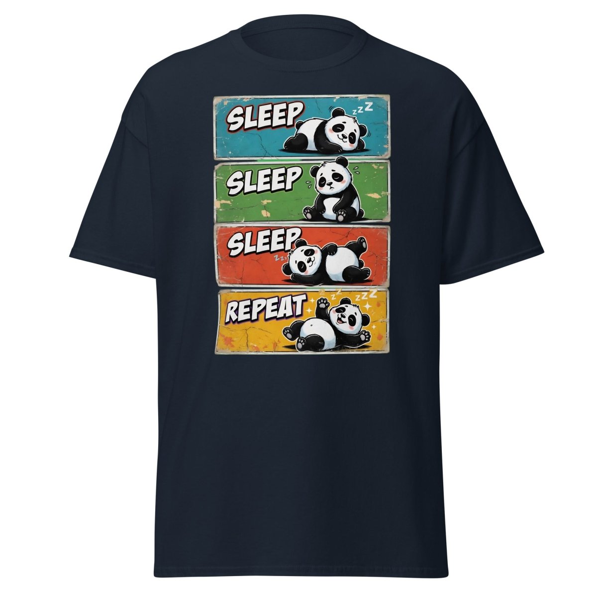 Panda Sleep Repeat T-Shirt - Cute Lazy Panda Tee - Navy - TeeRipple