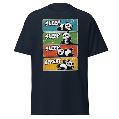 Panda Sleep Repeat T-Shirt - Cute Lazy Panda Tee - Navy - TeeRipple