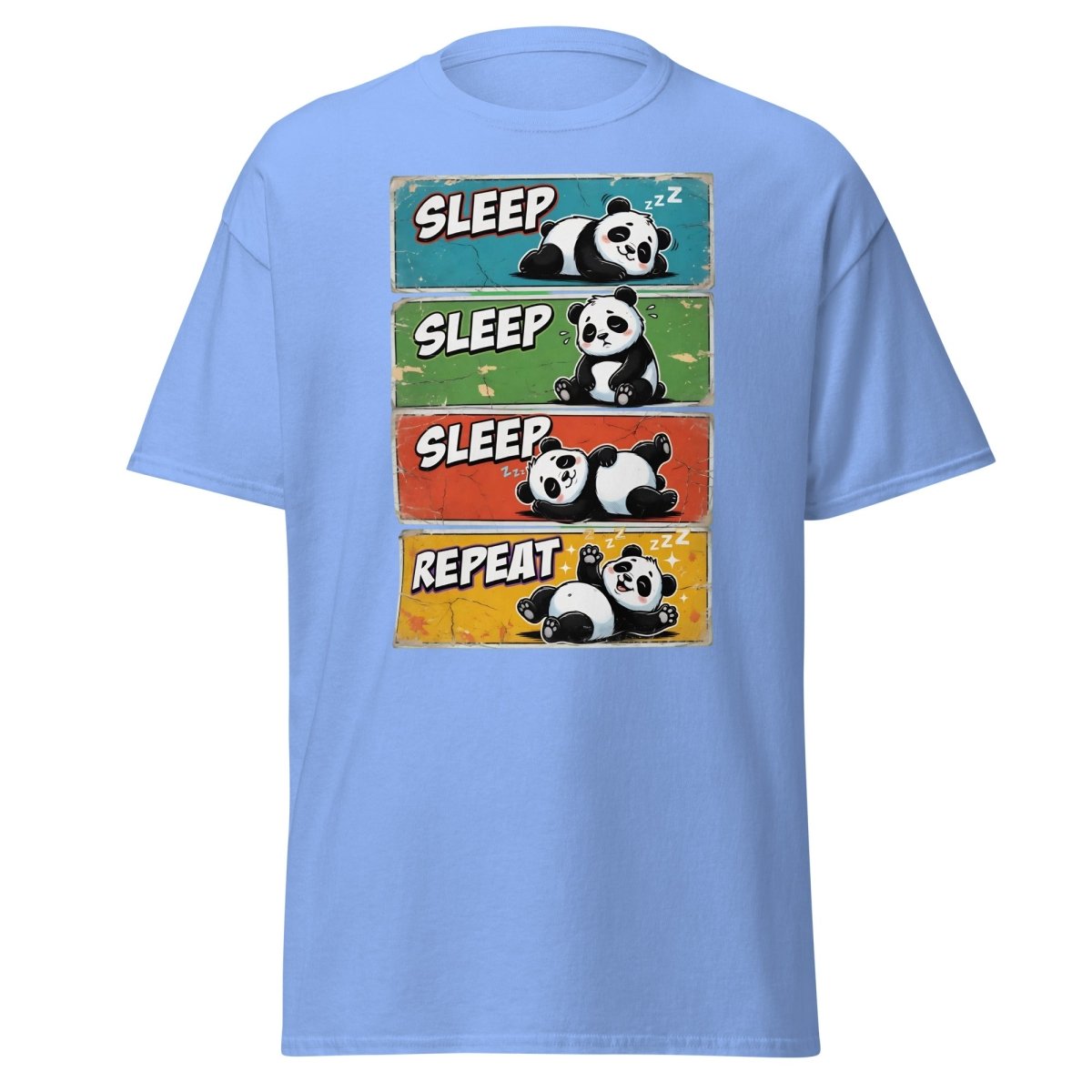 Panda Sleep Repeat T-Shirt - Cute Lazy Panda Tee - Carolina Blue - TeeRipple