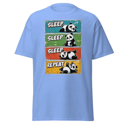 Panda Sleep Repeat T-Shirt - Cute Lazy Panda Tee - Carolina Blue - TeeRipple
