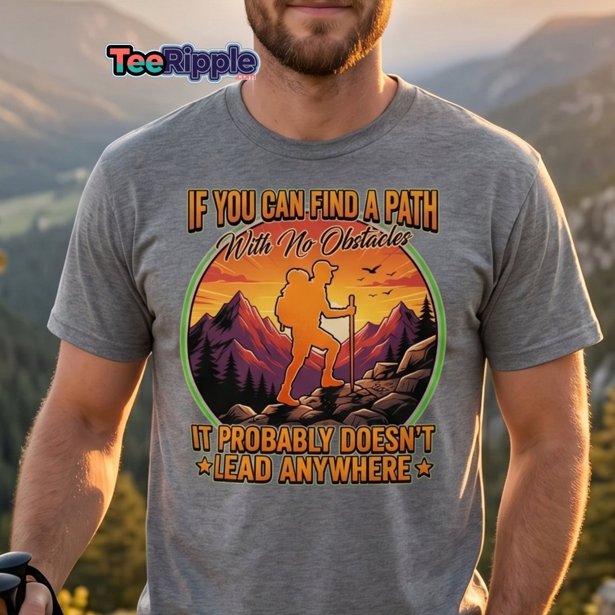 Path With No Obstacles Hiking T-Shirt | Motivational Adventure Tee - Maroon - TeeRipple