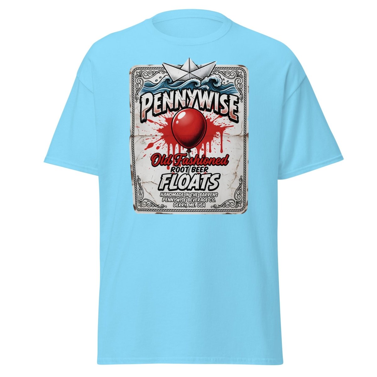 Pennywise Root Beer Floats T-Shirt – Funny IT Clown Parody Tee - Sky - TeeRipple
