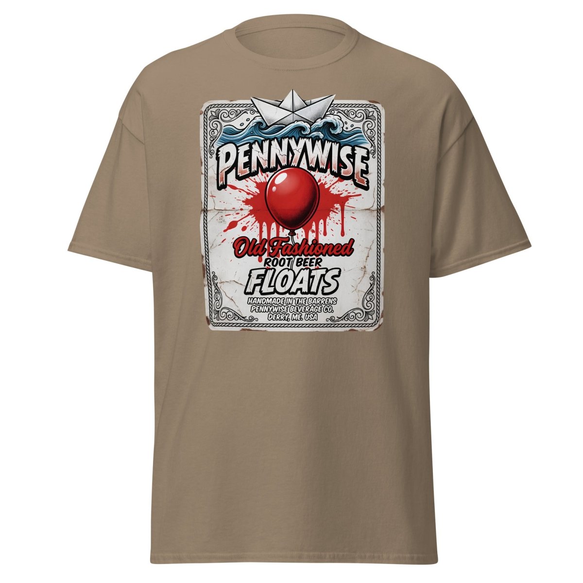 Pennywise Root Beer Floats T-Shirt – Funny IT Clown Parody Tee - Brown Savana - TeeRipple