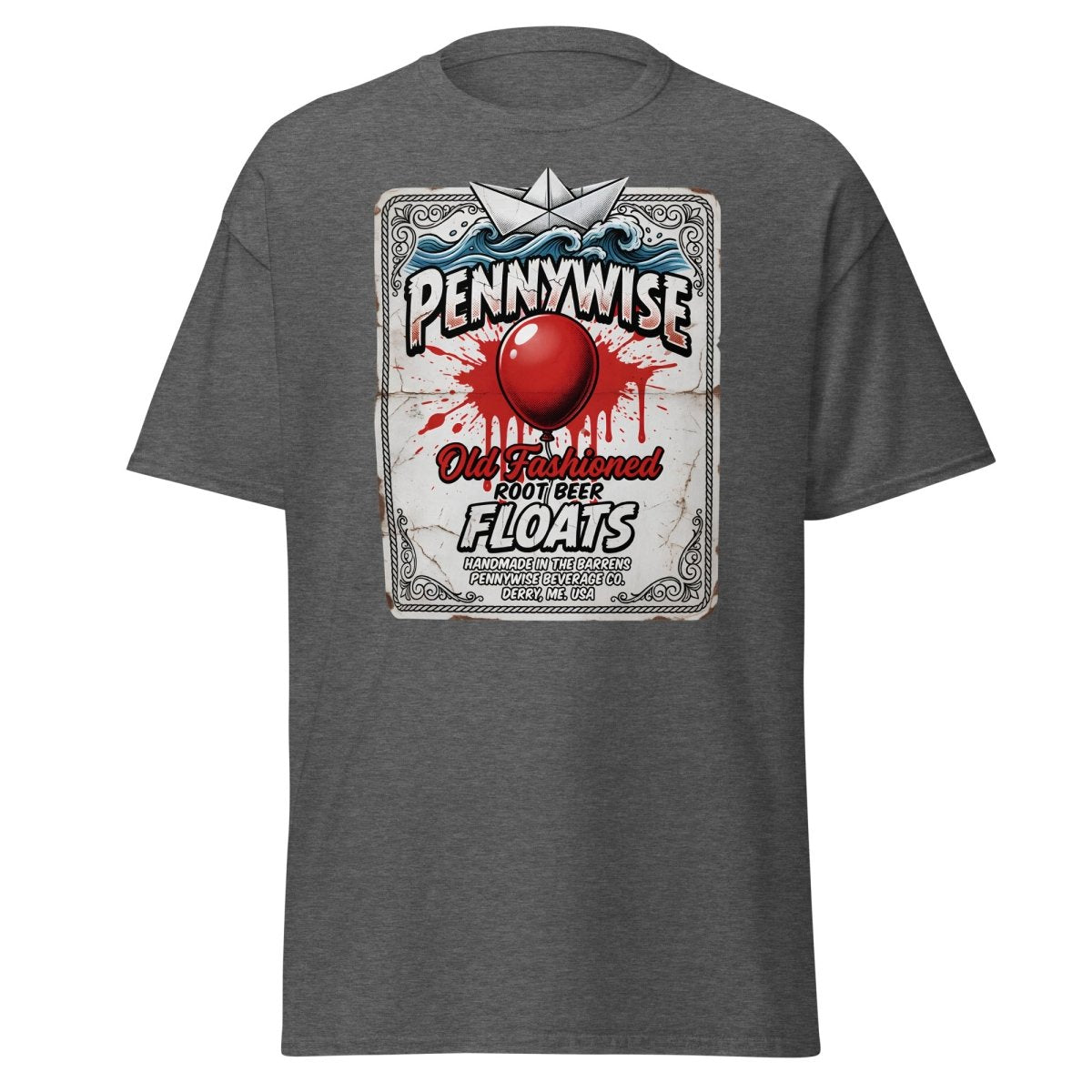 Pennywise Root Beer Floats T-Shirt – Funny IT Clown Parody Tee - Dark Heather - TeeRipple