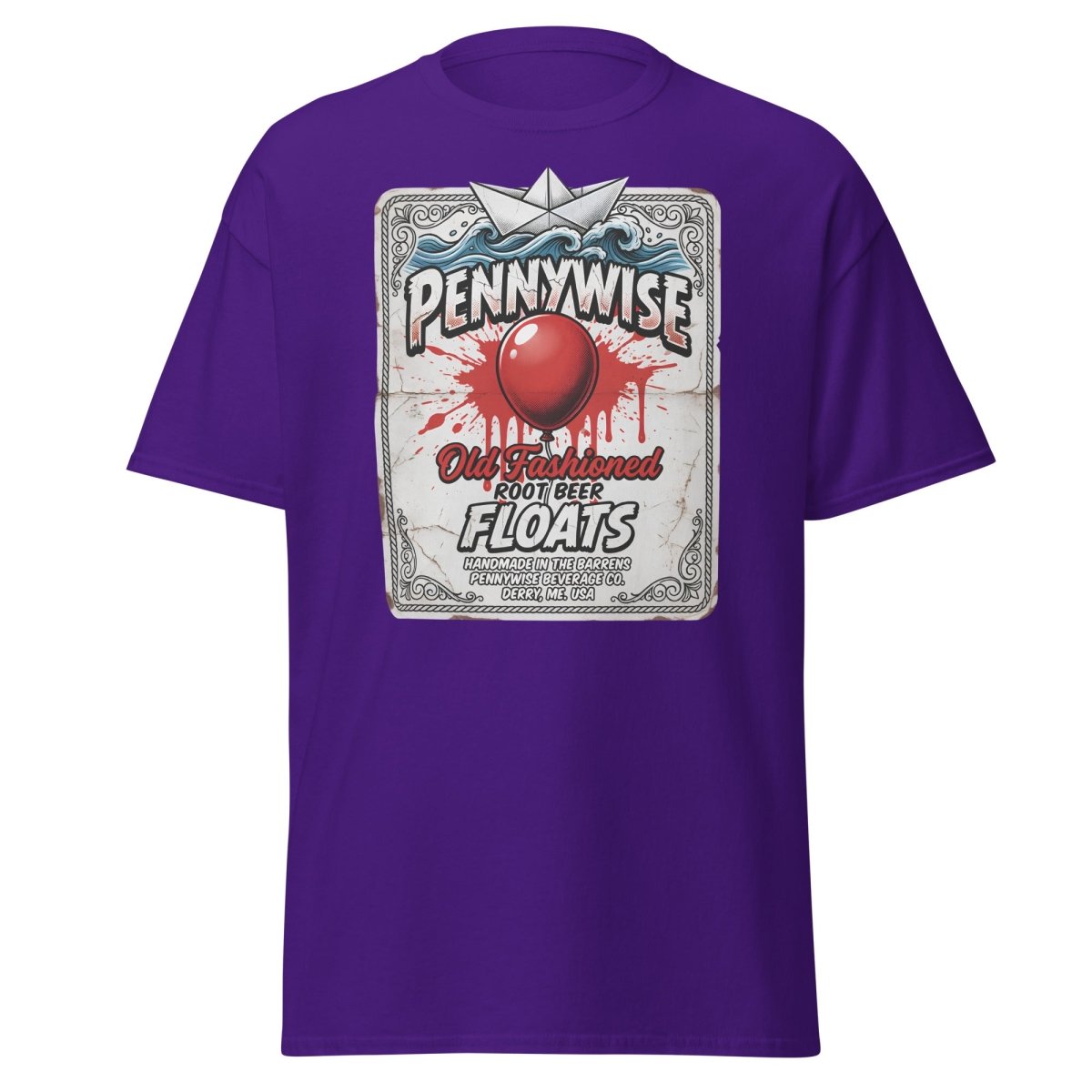 Pennywise Root Beer Floats T-Shirt – Funny IT Clown Parody Tee - Purple - TeeRipple