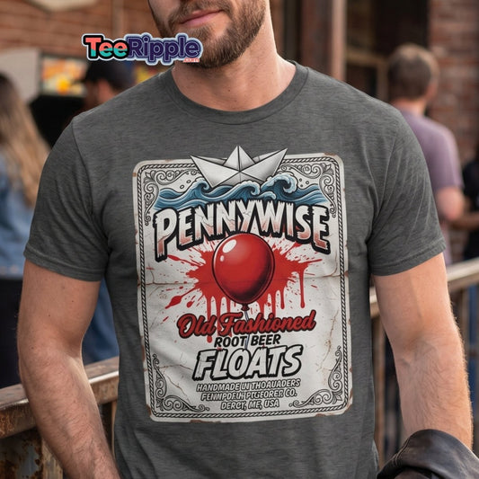 Pennywise Root Beer Floats T-Shirt – Funny IT Clown Parody Tee - Maroon - TeeRipple