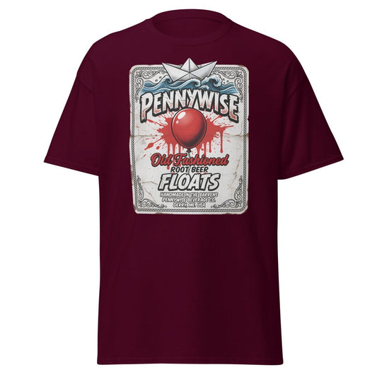 Pennywise Root Beer Floats T-Shirt – Funny IT Clown Parody Tee - Maroon - TeeRipple