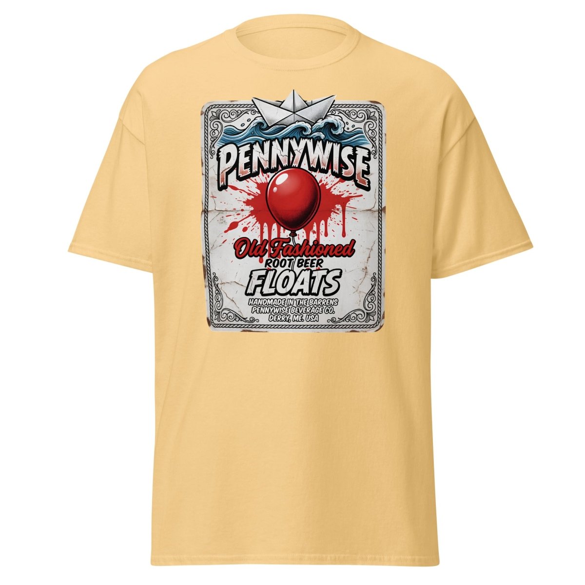 Pennywise Root Beer Floats T-Shirt – Funny IT Clown Parody Tee - Yellow Haze - TeeRipple
