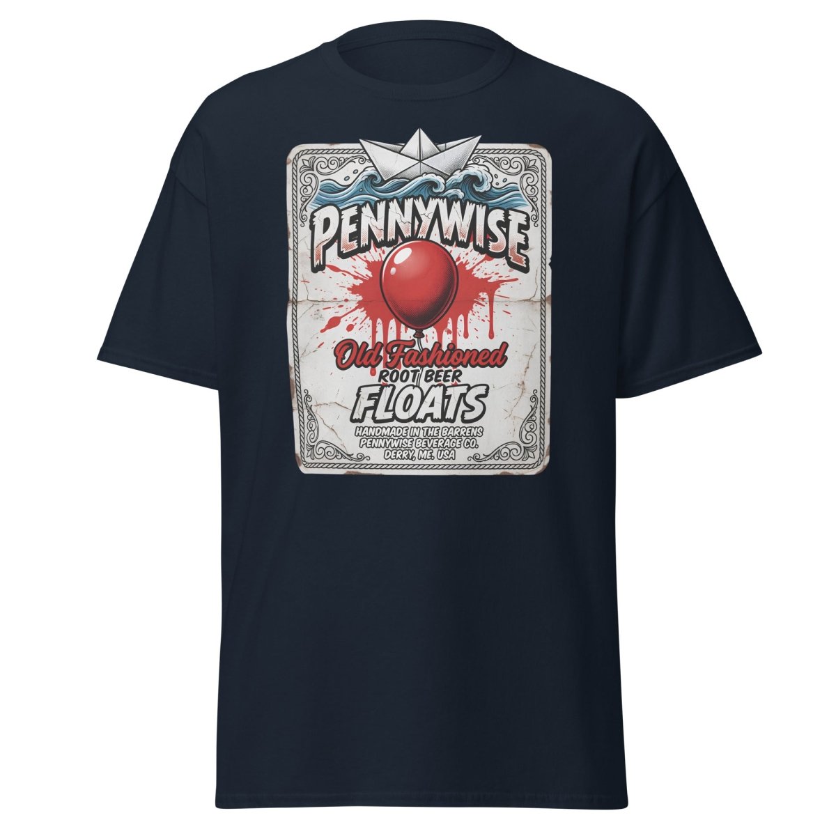 Pennywise Root Beer Floats T-Shirt – Funny IT Clown Parody Tee - Navy - TeeRipple