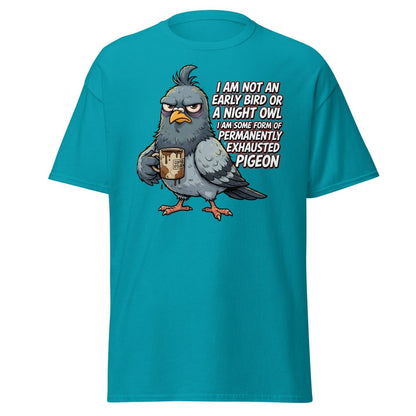 Permanently Exhausted Pigeon Funny T-Shirt - Tropical Blue - TeeRipple