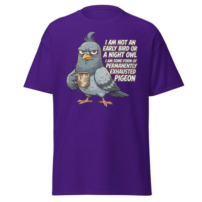 Permanently Exhausted Pigeon Funny T-Shirt - Purple - TeeRipple