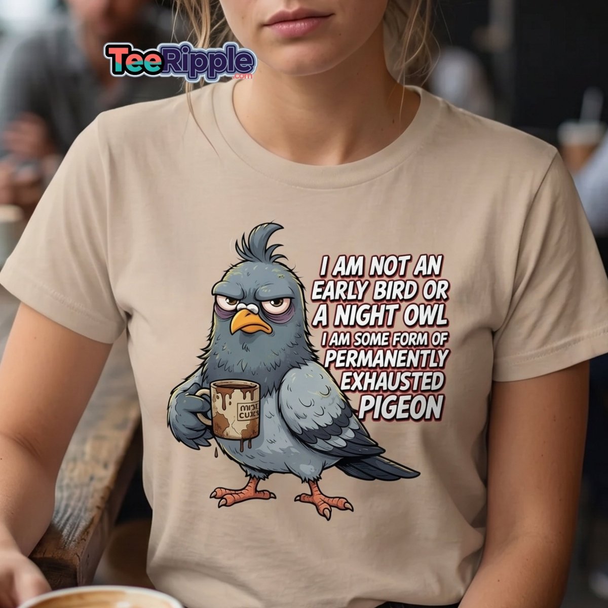 Permanently Exhausted Pigeon Funny T-Shirt - Maroon - TeeRipple