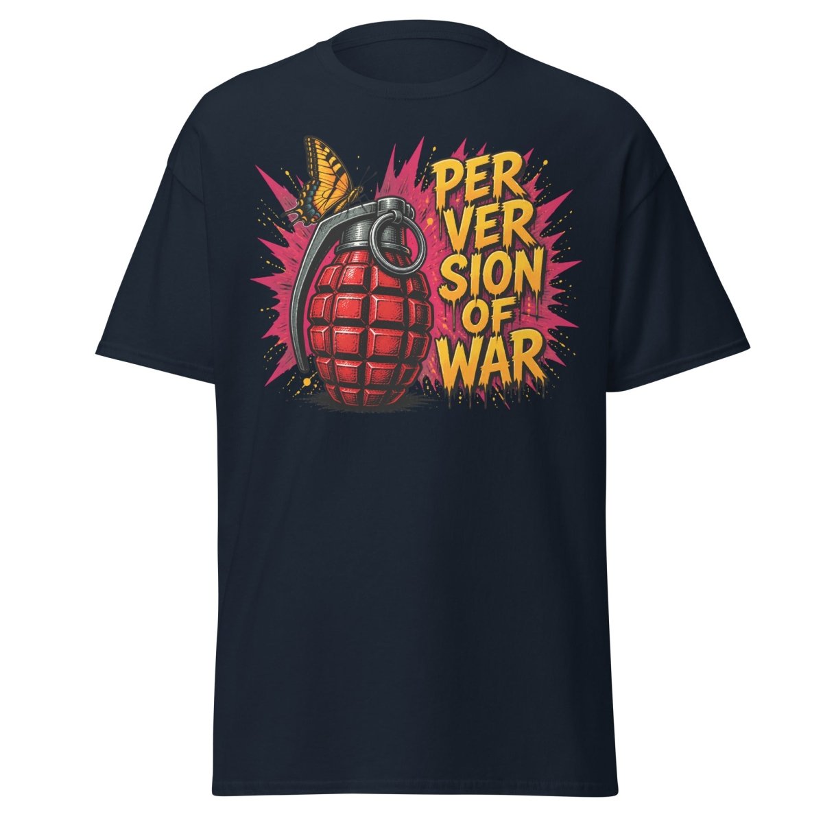 Perversion of War Butterfly Grenade Tee - Navy - TeeRipple