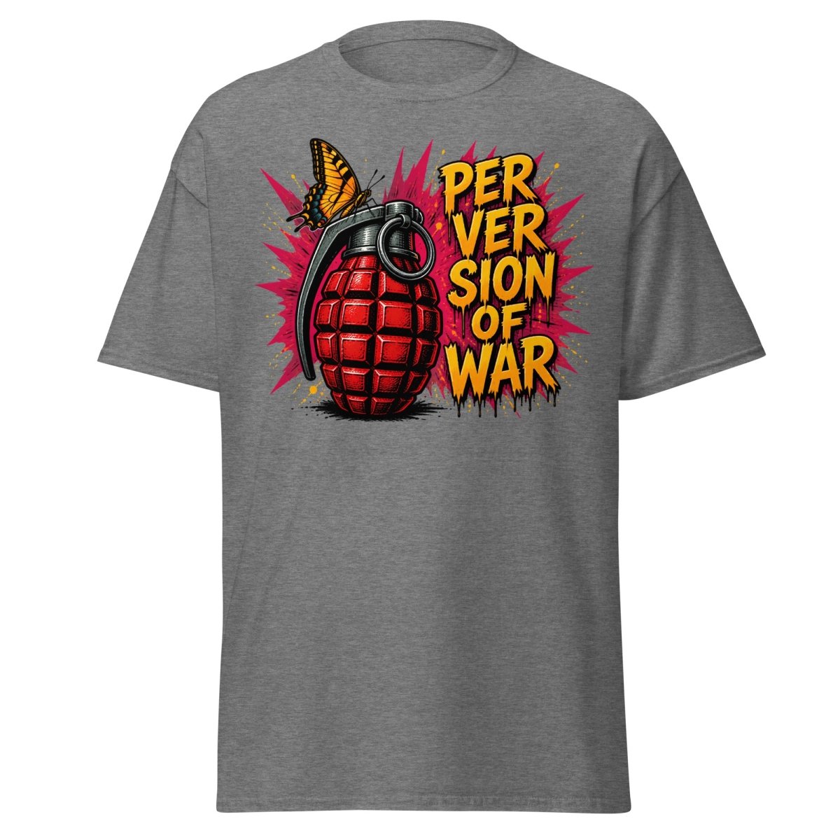 Perversion of War Butterfly Grenade Tee - Graphite Heather - TeeRipple