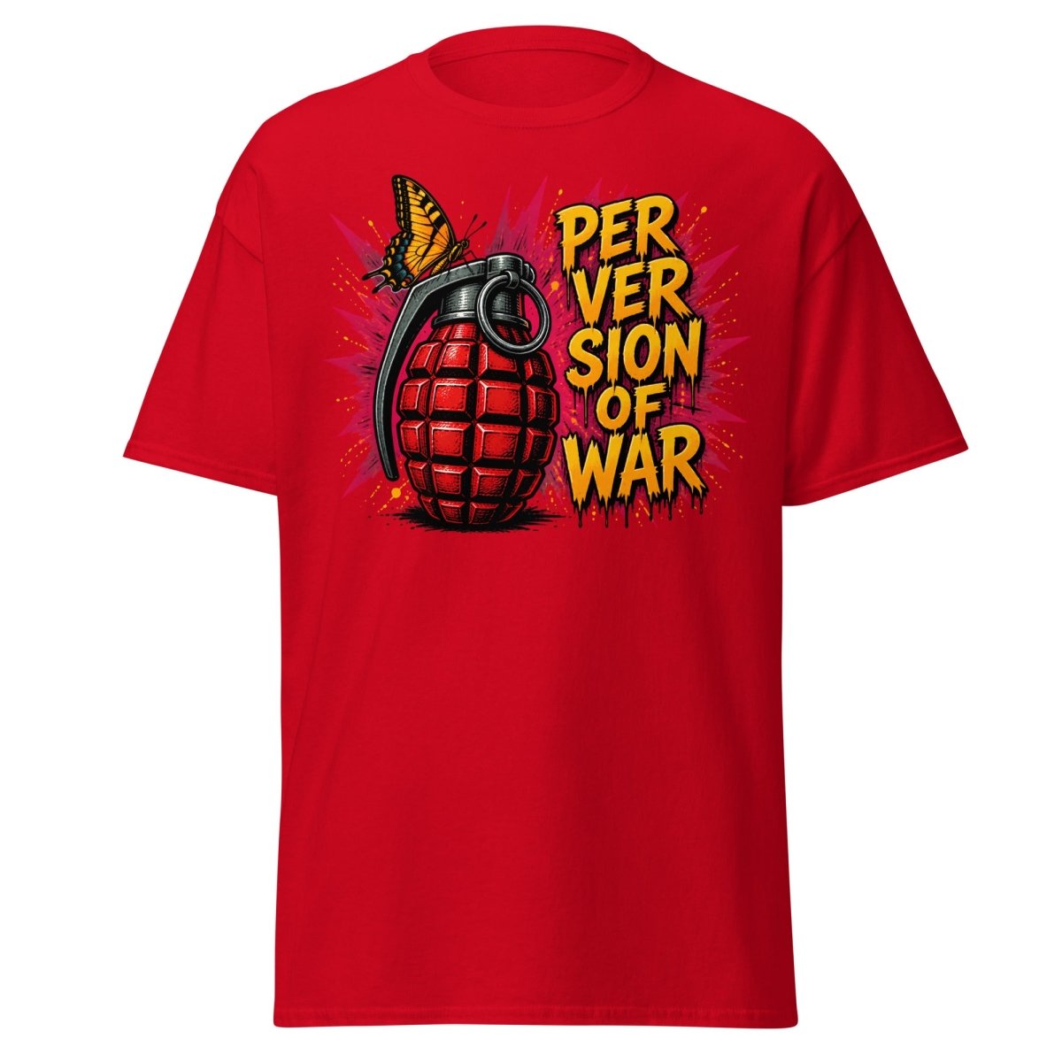 Perversion of War Butterfly Grenade Tee - Red - TeeRipple