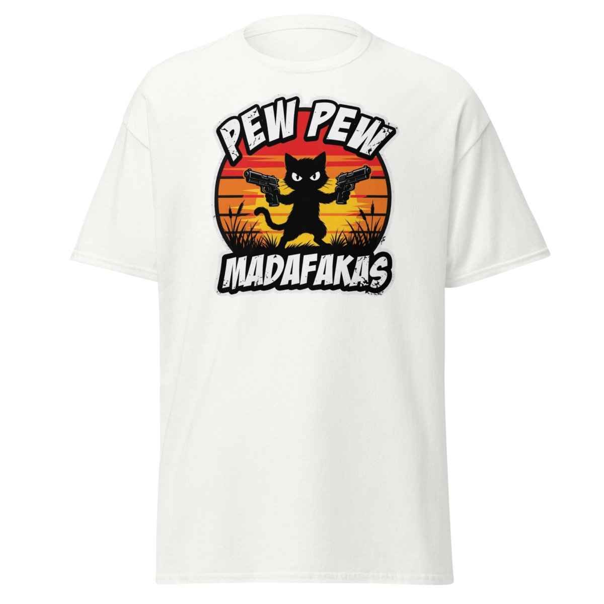 Pew Pew Madafakas Cat T-Shirt Funny Gun Pun Tee - White - TeeRipple