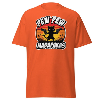 Pew Pew Madafakas Cat T-Shirt Funny Gun Pun Tee - Orange - TeeRipple