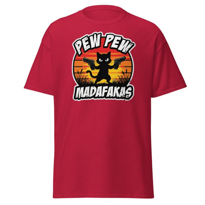 Pew Pew Madafakas Cat T-Shirt Funny Gun Pun Tee - Cardinal - TeeRipple