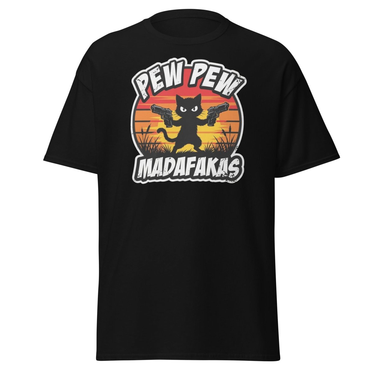 Pew Pew Madafakas Cat T-Shirt Funny Gun Pun Tee - Black - TeeRipple