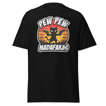 Pew Pew Madafakas Cat T-Shirt Funny Gun Pun Tee - Black - TeeRipple