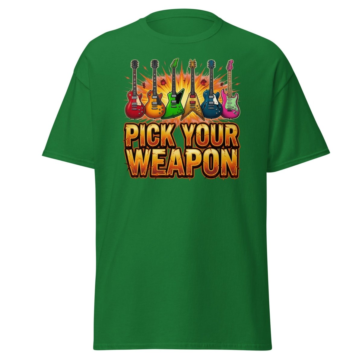 Pick Your Weapon Guitar T-Shirt - Rock Music Electric Guitar Tee - Turf Green - TeeRipple