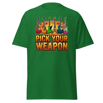 Pick Your Weapon Guitar T-Shirt - Rock Music Electric Guitar Tee - Turf Green - TeeRipple
