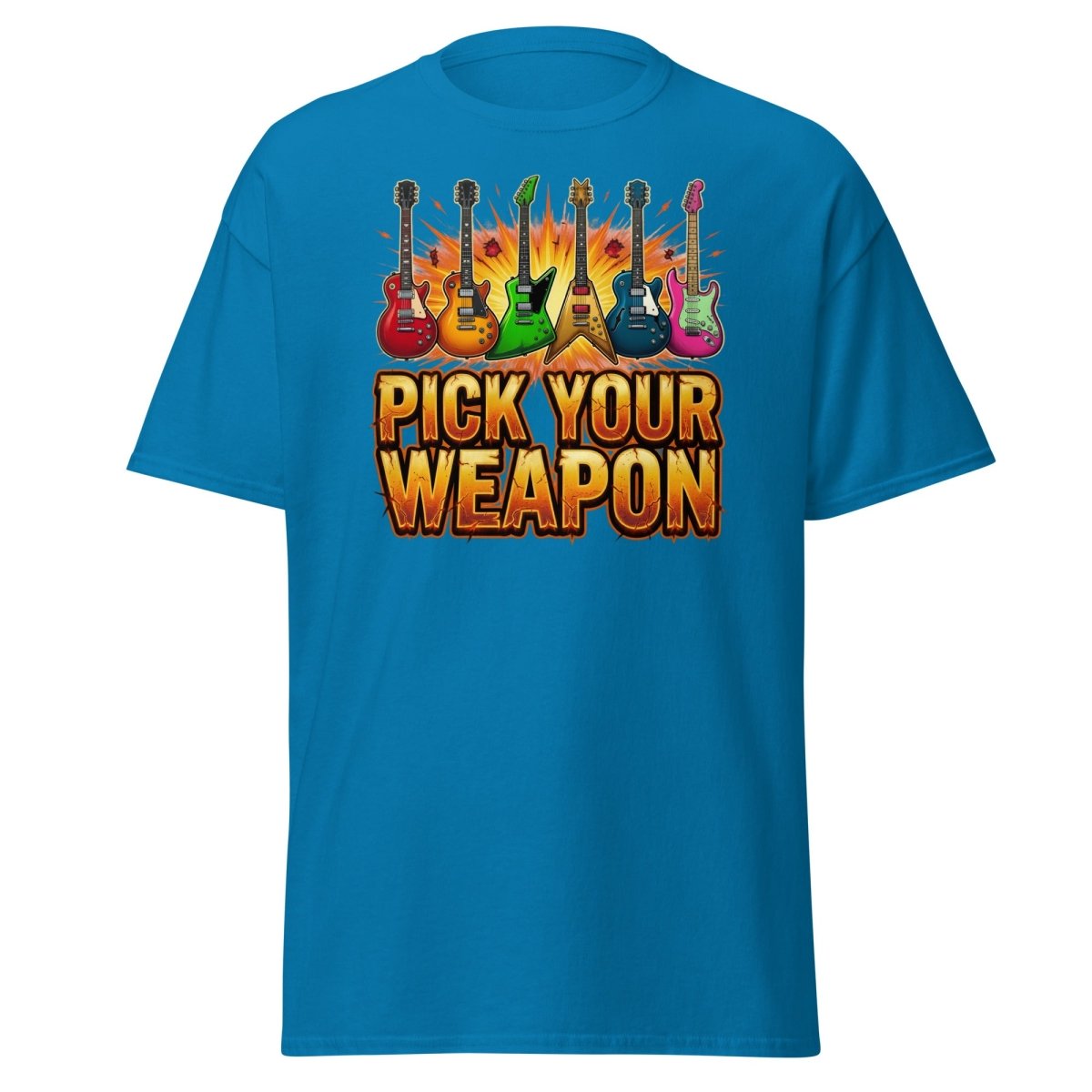 Pick Your Weapon Guitar T-Shirt - Rock Music Electric Guitar Tee - Sapphire - TeeRipple