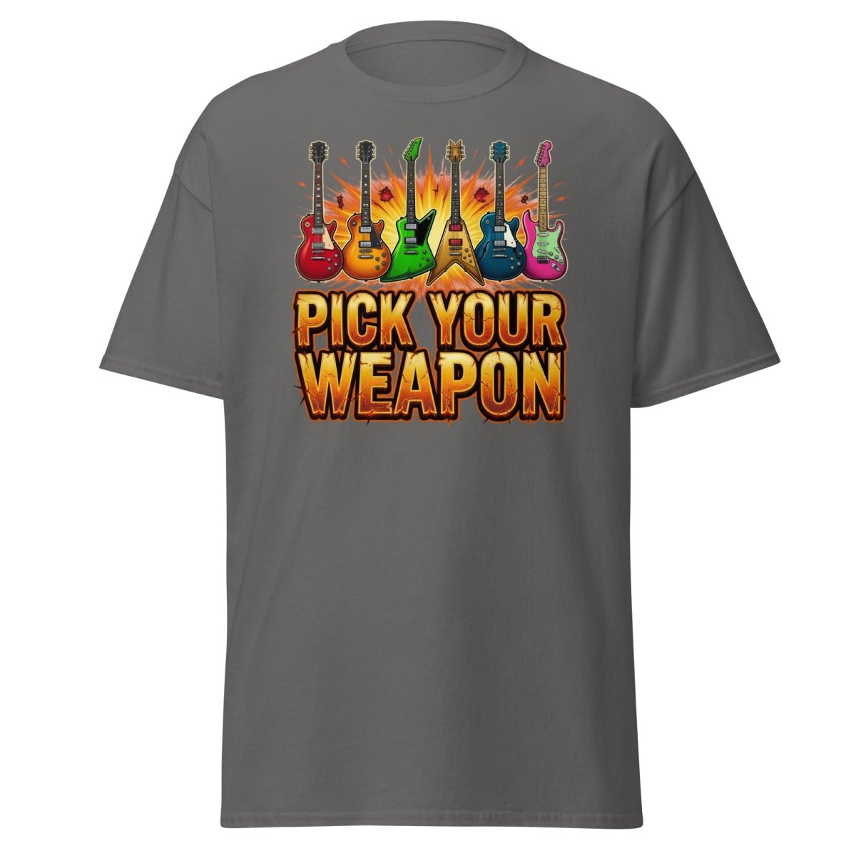 Pick Your Weapon Guitar T-Shirt - Rock Music Electric Guitar Tee - Charcoal - TeeRipple