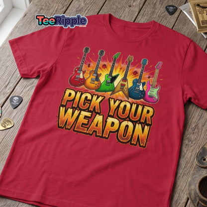 Pick Your Weapon Guitar T-Shirt - Rock Music Electric Guitar Tee - Maroon - TeeRipple