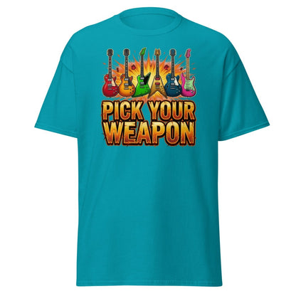 Pick Your Weapon Guitar T-Shirt - Rock Music Electric Guitar Tee - Tropical Blue - TeeRipple