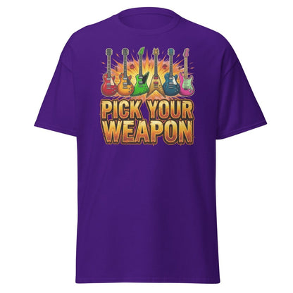 Pick Your Weapon Guitar T-Shirt - Rock Music Electric Guitar Tee - Purple - TeeRipple