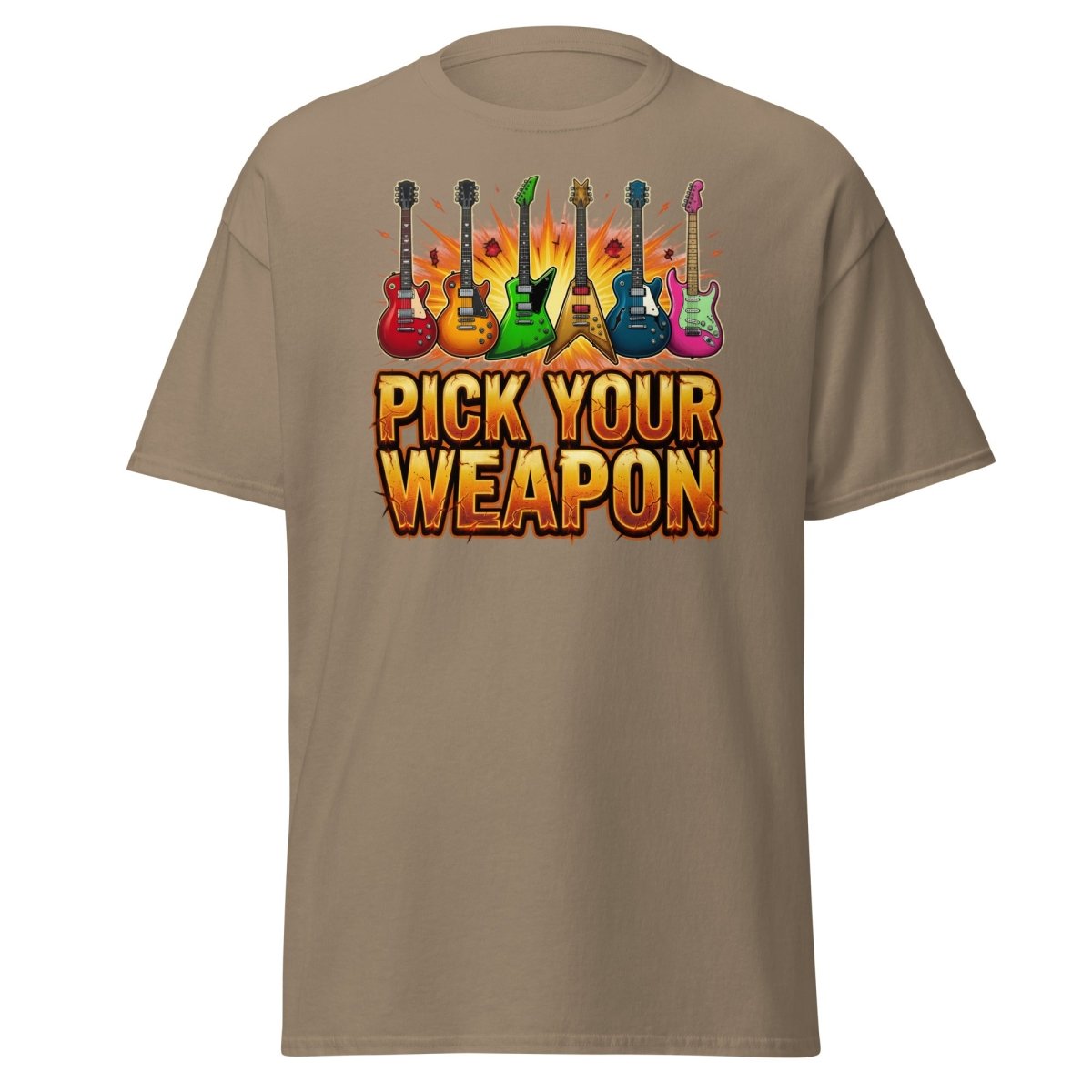 Pick Your Weapon Guitar T-Shirt - Rock Music Electric Guitar Tee - Brown Savana - TeeRipple