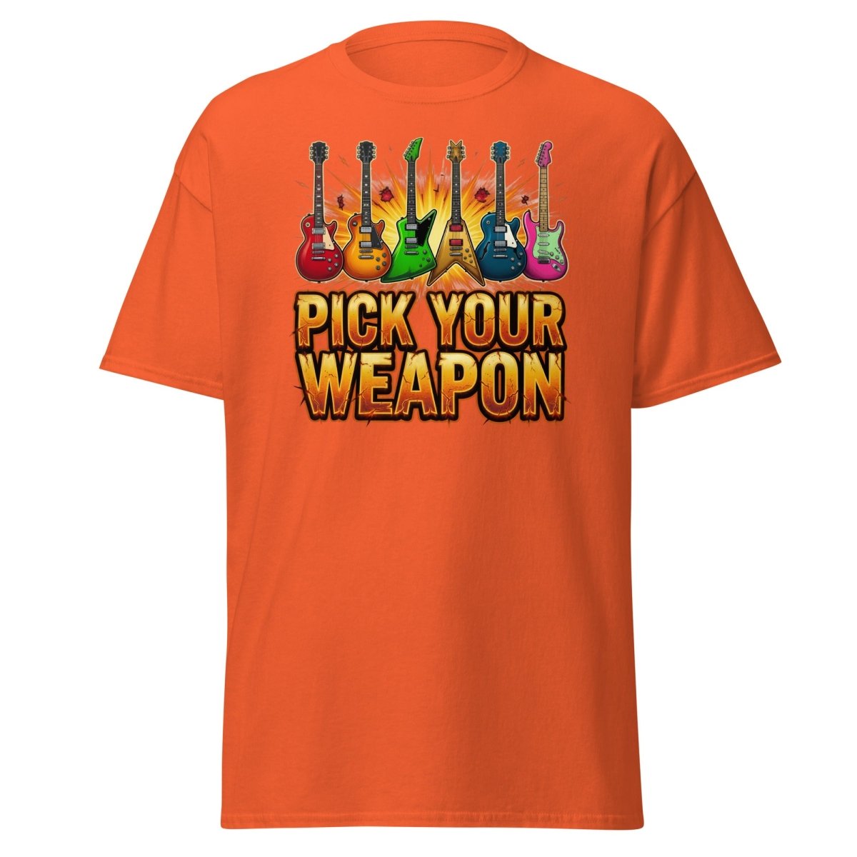 Pick Your Weapon Guitar T-Shirt - Rock Music Electric Guitar Tee - Orange - TeeRipple