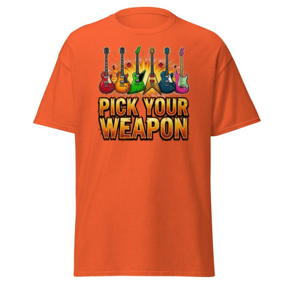 Pick Your Weapon Guitar T-Shirt - Rock Music Electric Guitar Tee - Orange - TeeRipple