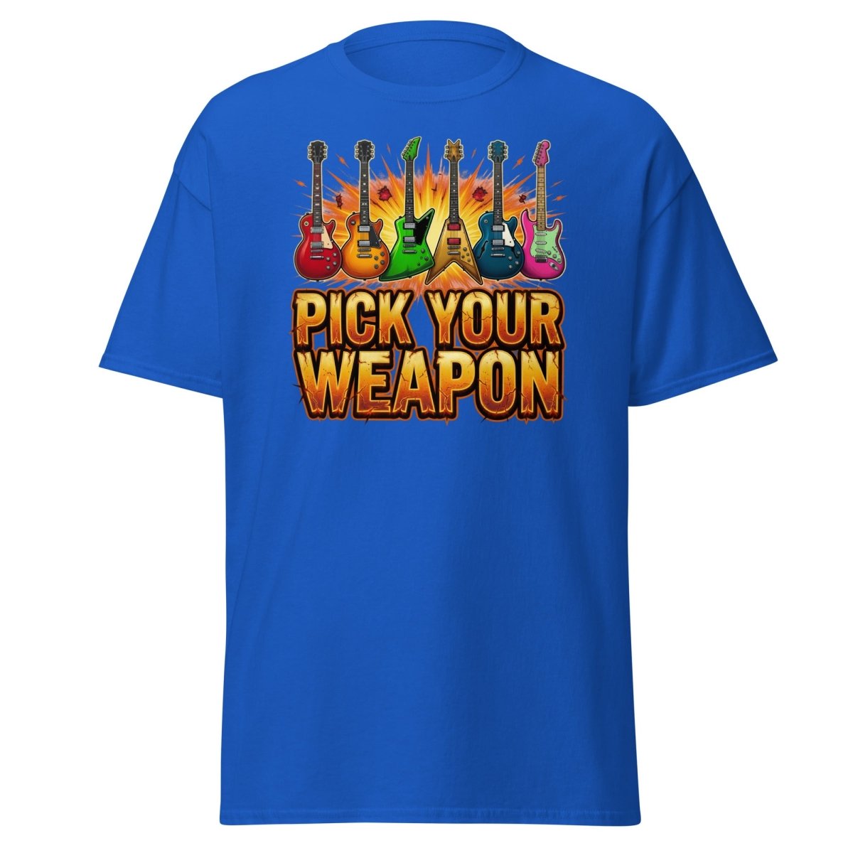 Pick Your Weapon Guitar T-Shirt - Rock Music Electric Guitar Tee - Royal - TeeRipple