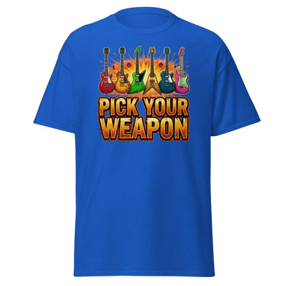 Pick Your Weapon Guitar T-Shirt - Rock Music Electric Guitar Tee - Royal - TeeRipple