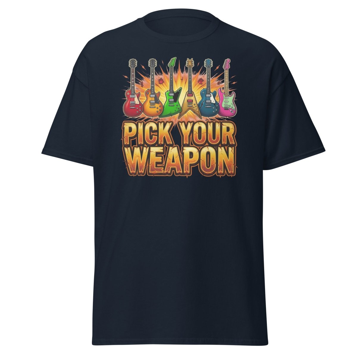 Pick Your Weapon Guitar T-Shirt - Rock Music Electric Guitar Tee - Navy - TeeRipple