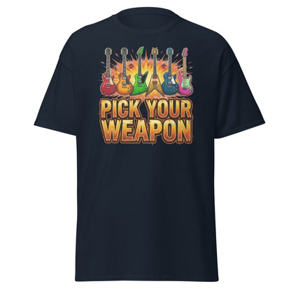 Pick Your Weapon Guitar T-Shirt - Rock Music Electric Guitar Tee - Navy - TeeRipple