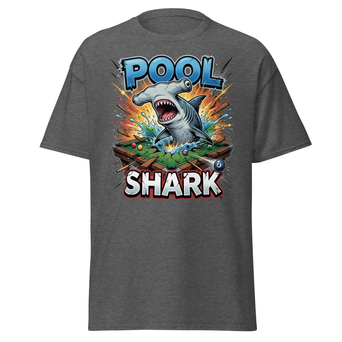 Pool Shark Hammerhead T-Shirt - Funny Billiards Tee - Dark Heather - TeeRipple