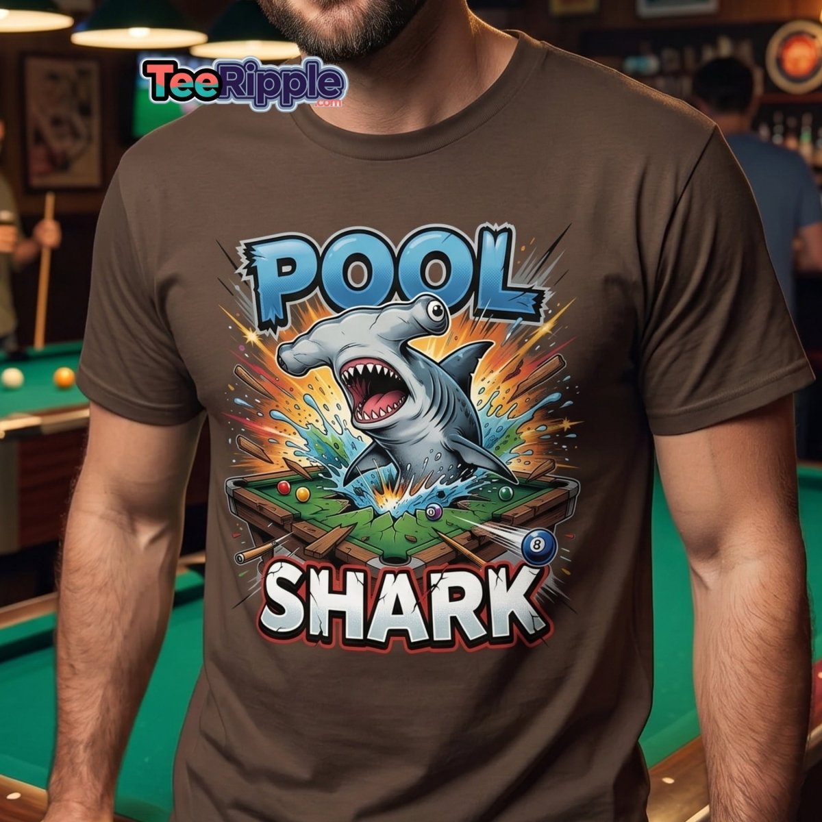 Pool Shark Hammerhead T-Shirt - Funny Billiards Tee - Black - TeeRipple