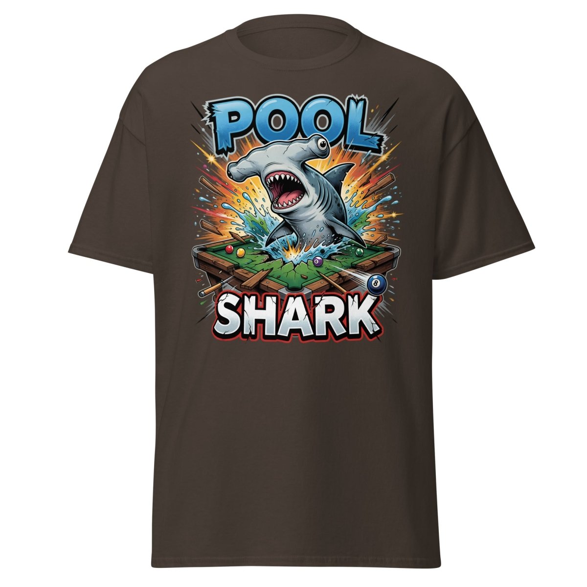 Pool Shark Hammerhead T-Shirt - Funny Billiards Tee - Dark Chocolate - TeeRipple
