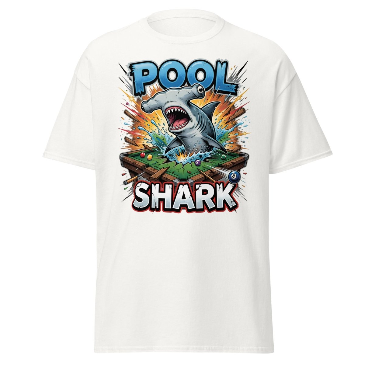 Pool Shark Hammerhead T-Shirt - Funny Billiards Tee - White - TeeRipple