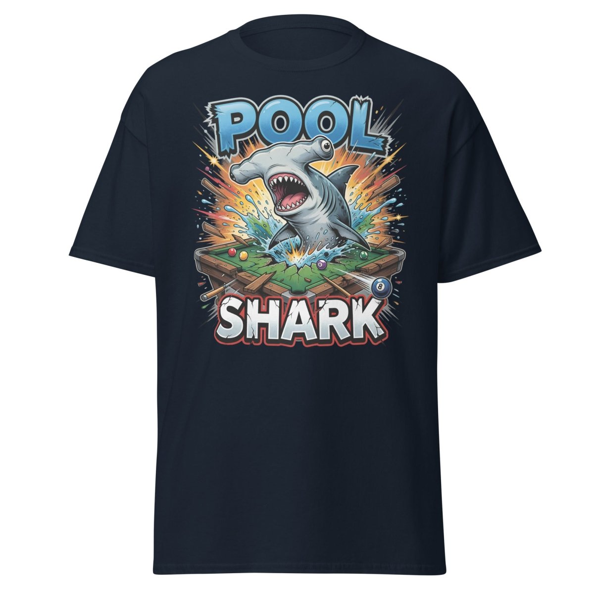 Pool Shark Hammerhead T-Shirt - Funny Billiards Tee - Navy - TeeRipple