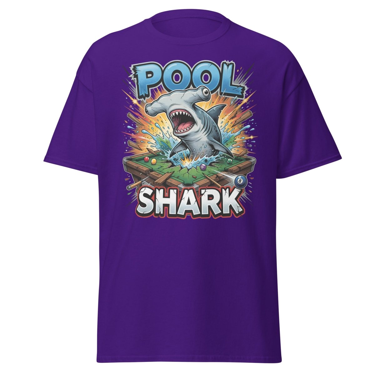 Pool Shark Hammerhead T-Shirt - Funny Billiards Tee - Purple - TeeRipple