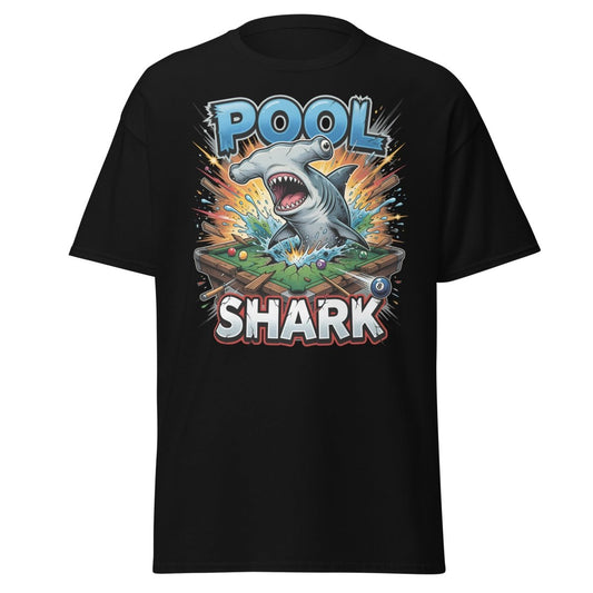 Pool Shark Hammerhead T-Shirt - Funny Billiards Tee - Black - TeeRipple