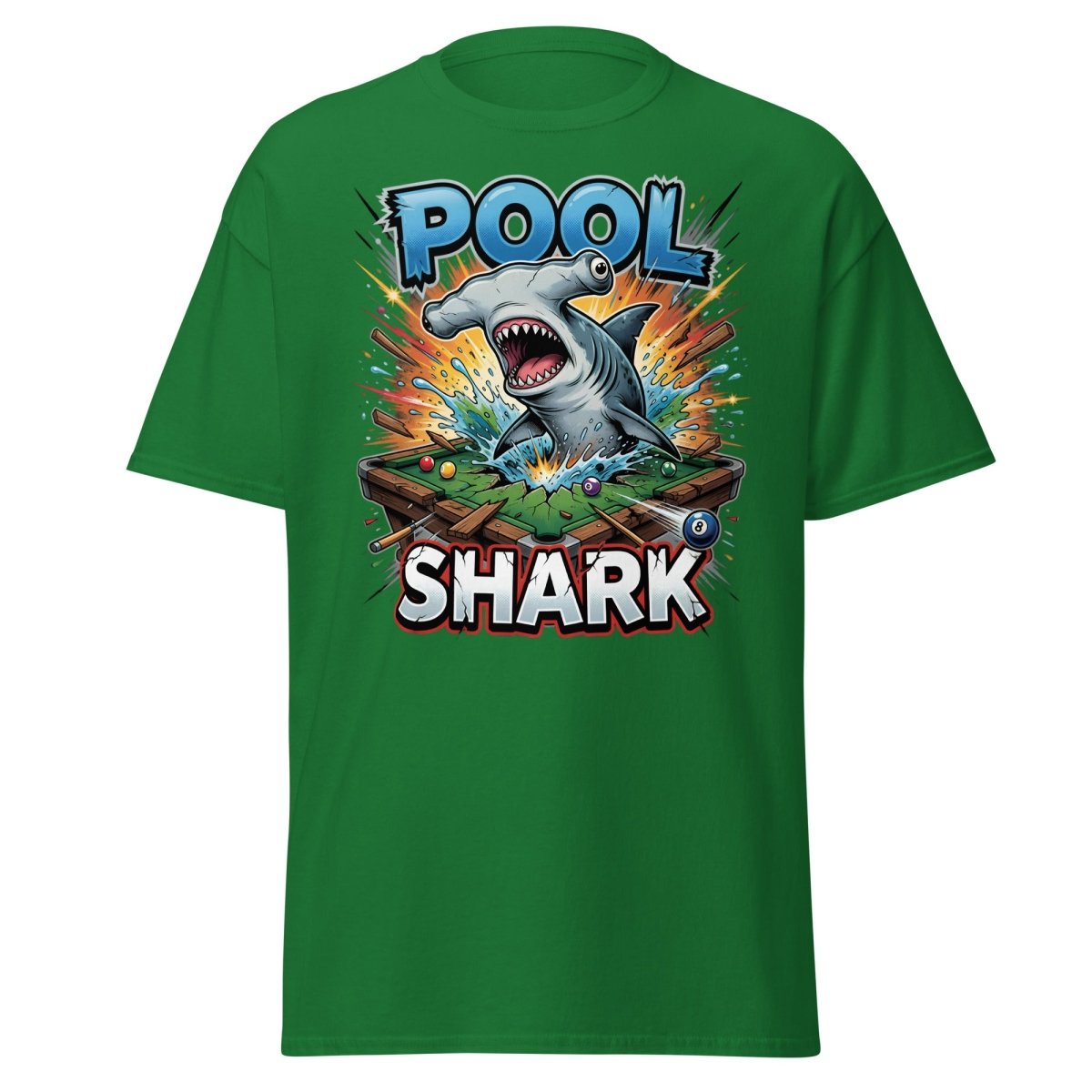 Pool Shark Hammerhead T-Shirt - Funny Billiards Tee - Turf Green - TeeRipple